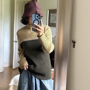 Zara turtleneck sweater olive green and light brown color color